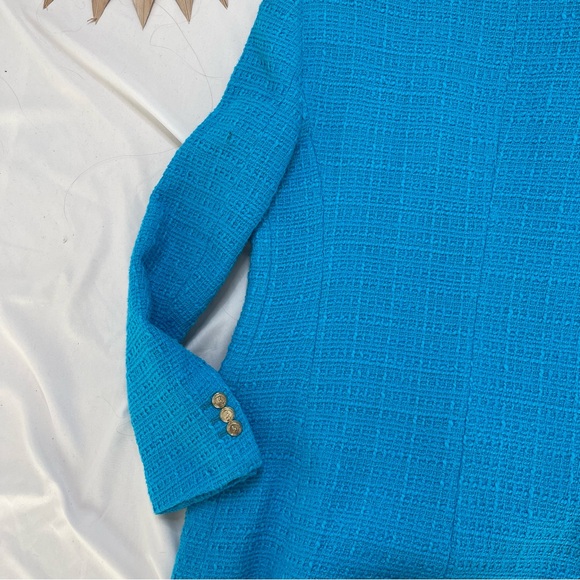 Zara Double Breasted Textured Blue Teal Turquoise Button Front Blazer Jacket XL - Picture 6 of 6